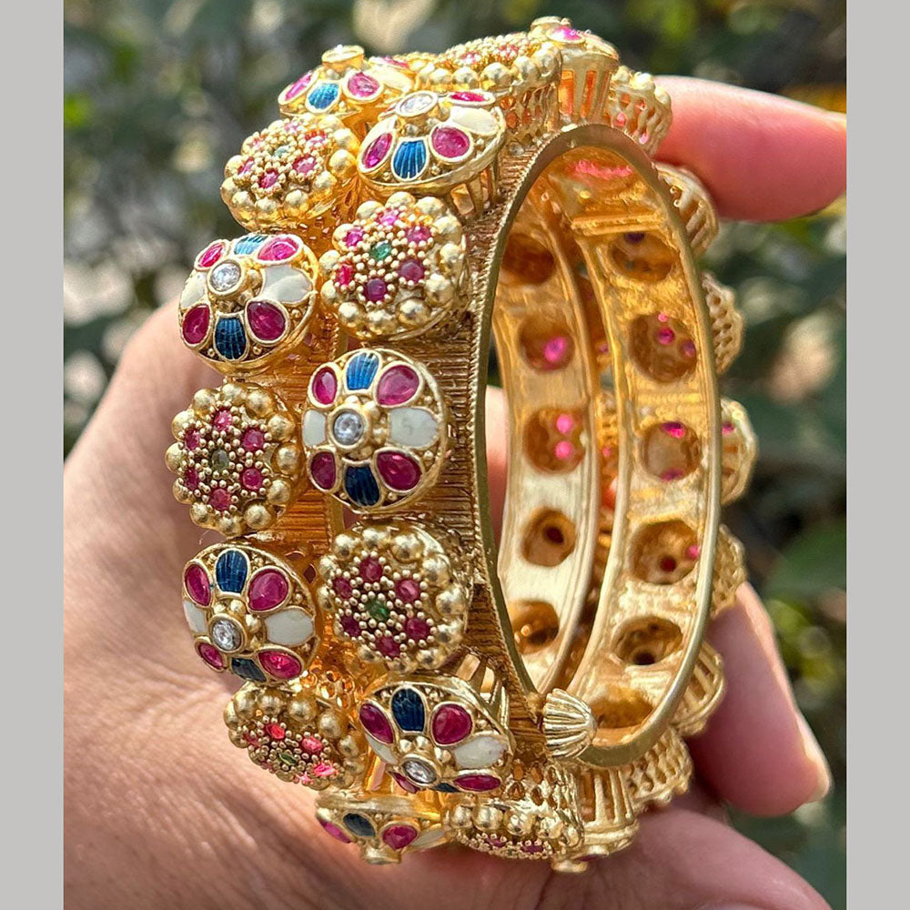 Neetu Art Gold Plated Pota Stone Meenakari Openable Bangles Set