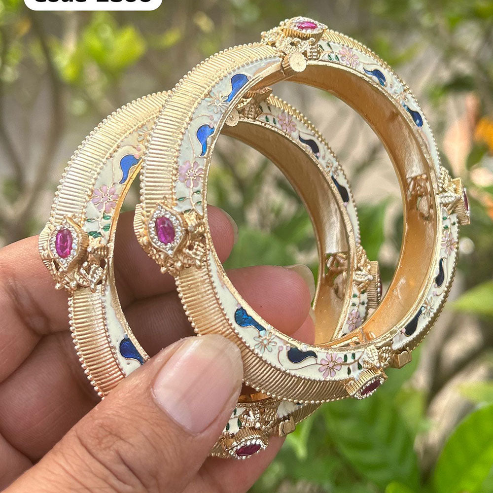 Neetu Art Gold Plated Pota Stone Meenakari Openable Bangles Set