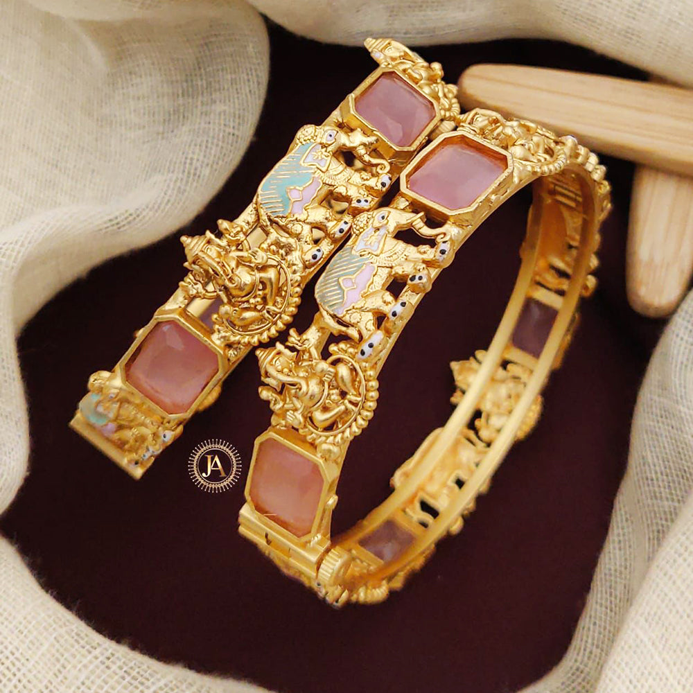 Neetu Art Gold Plated Pota Stone Lord Meenakari Openable Bangles Set