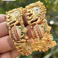 Neetu Art Gold Plated Pota Stone Elephant Shape Meenakari Openable Bangles Set