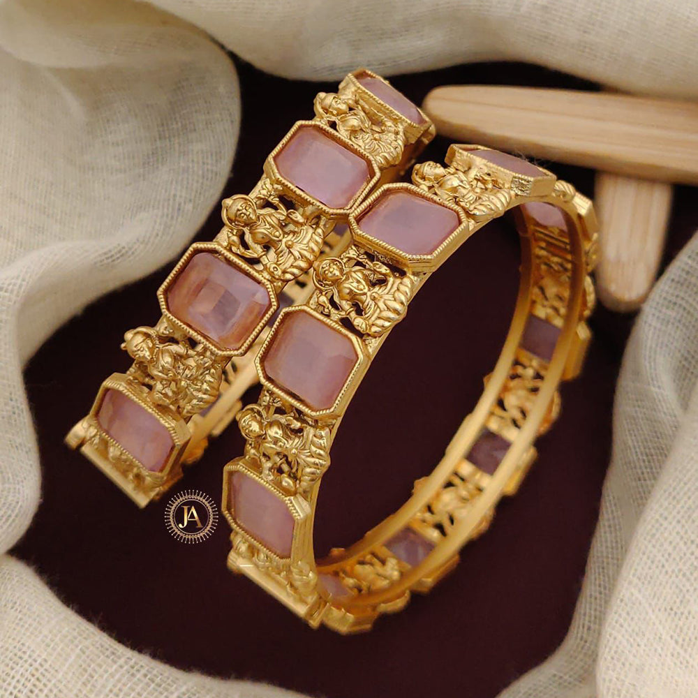 Neetu Art Gold Plated Pota Stone Temple Openable Bangles Set