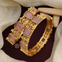 Neetu Art Gold Plated Pota Stone Temple Openable Bangles Set