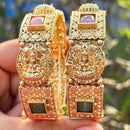 Neetu Art Gold Plated Pota Stone Temple Openable Bangles Set