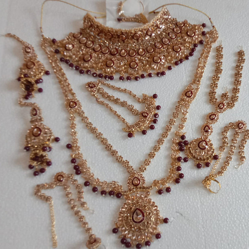 Neetu Art Gold Plated Crystal Stone And Beads Bridal Set