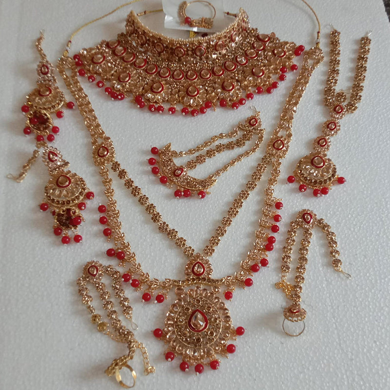 Neetu Art Gold Plated Crystal Stone And Beads Bridal Set