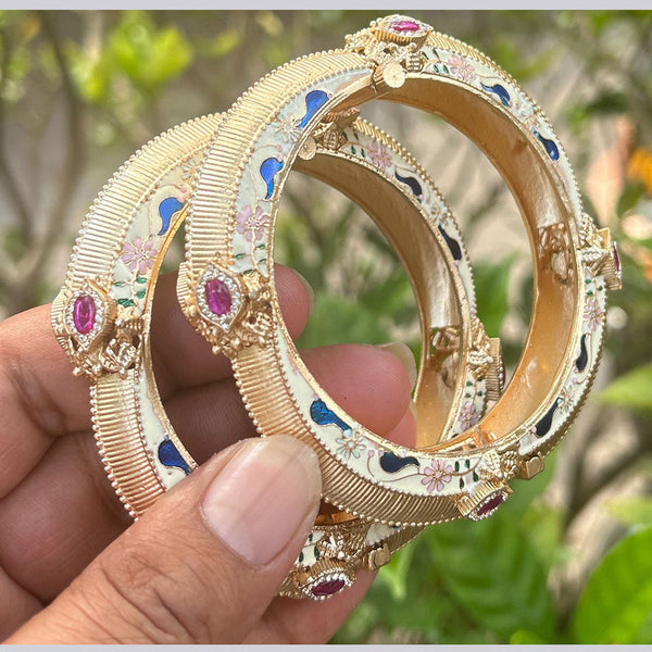 Neetu Art Gold Plated Pota Stone Openable Bangle Set