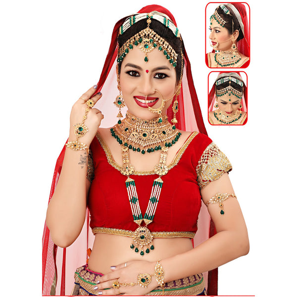 Neetu Art Gold Plated Crystal Stone And Beads Bridal Set