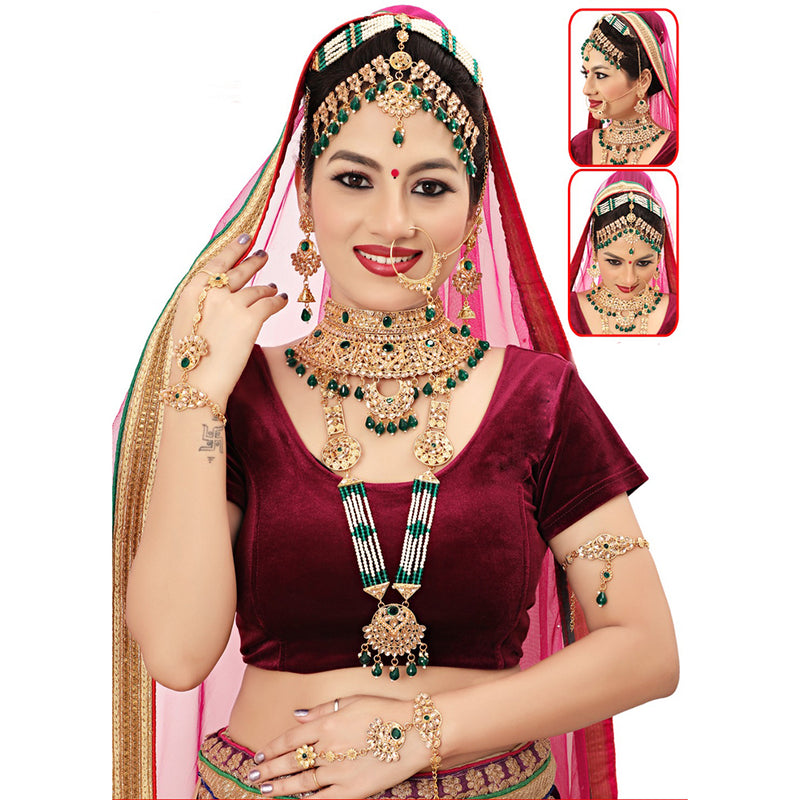 Neetu Art Gold Plated Crystal Stone And Beads Bridal Set