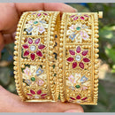 Neetu Art Gold Plated Pota Stone Meenakari  Openable Bangle Set