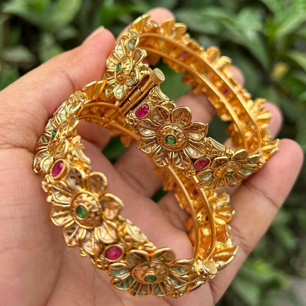 Neetu Art Gold Plated Pota Stone Openable Bangle Set