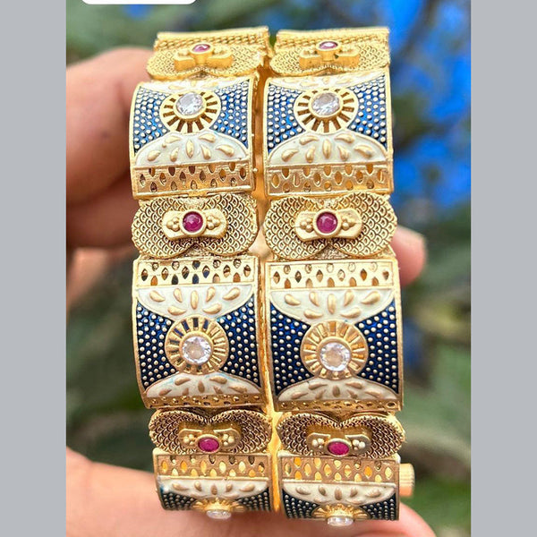 Neetu Art Gold Plated Pota Stone Meenakari  Openable Bangle Set