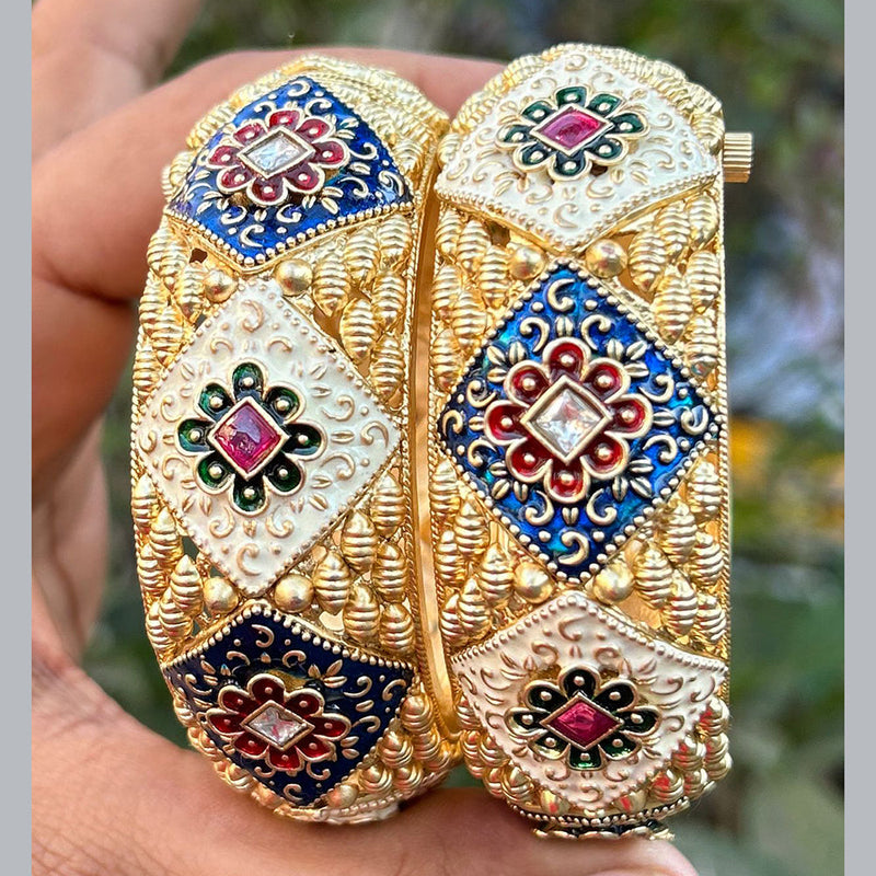 Neetu Art Gold Plated Pota Stone Meenakari  Openable Bangle Set