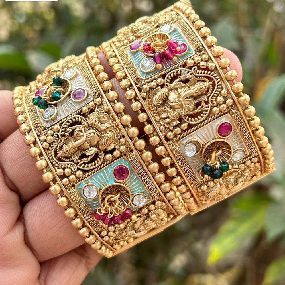 Neetu Art Gold Plated Pota Stone Meenakari  Openable Bangle Set