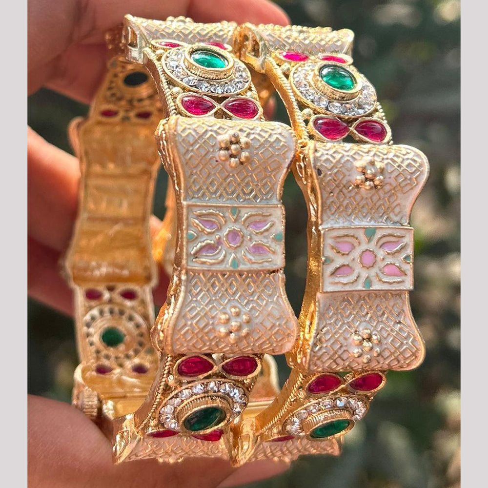 Neetu Art Gold Plated Pota Stone Meenakari  Openable Bangle Set