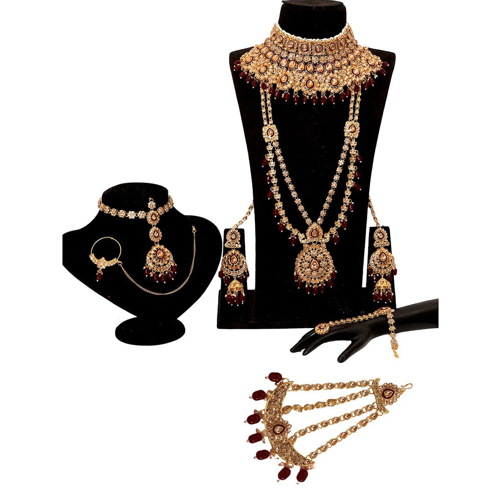 Neetu Art Gold Plated Kundan Stone And Beads Bridal Set
