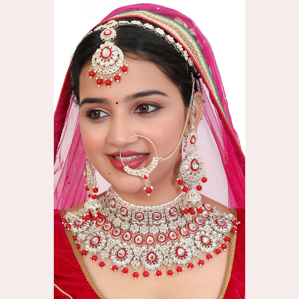 Neetu Art Elegant Kundan Stone And Pearl Semi Bridal Necklace Set