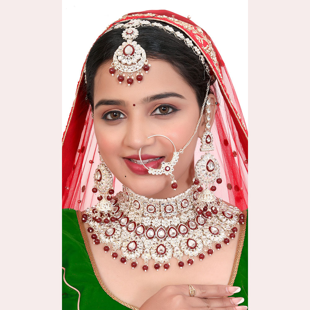 Neetu Art Elegant Kundan Stone And Pearl Semi Bridal Necklace Set