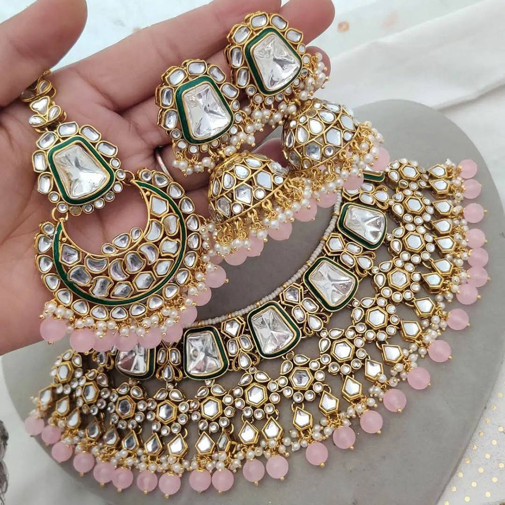 Neetu Art Shimmer Sparkle Kundan Stone And Pearls Choker Necklace Set