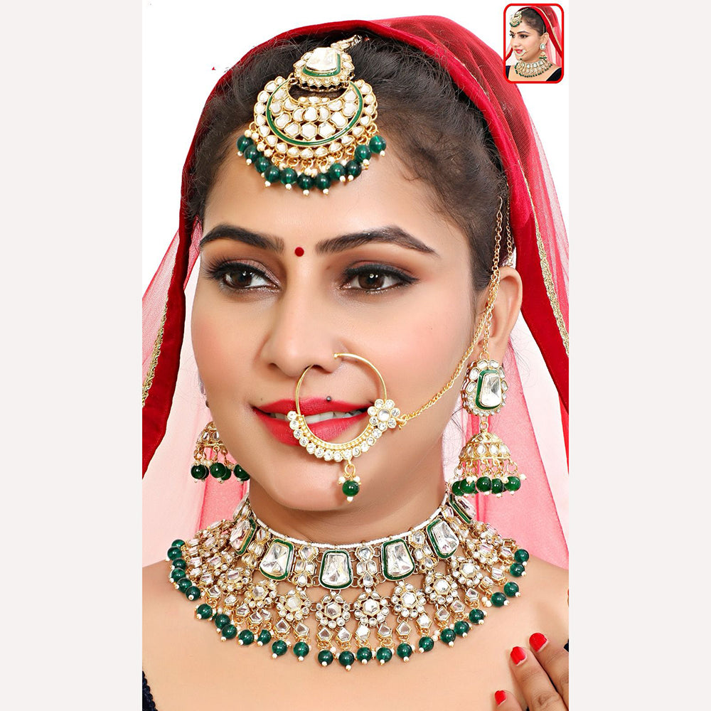 Neetu Art Shine  Like A Bride Kundan And Pearl Semi Bridal Necklace Set