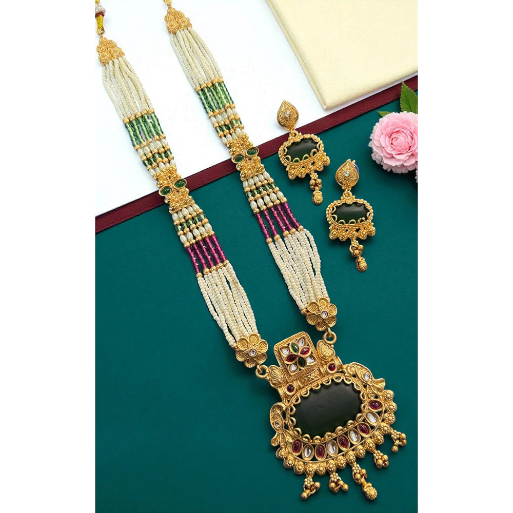 Neetu Art Premium Pota Stone And Pearl Long Necklace Set