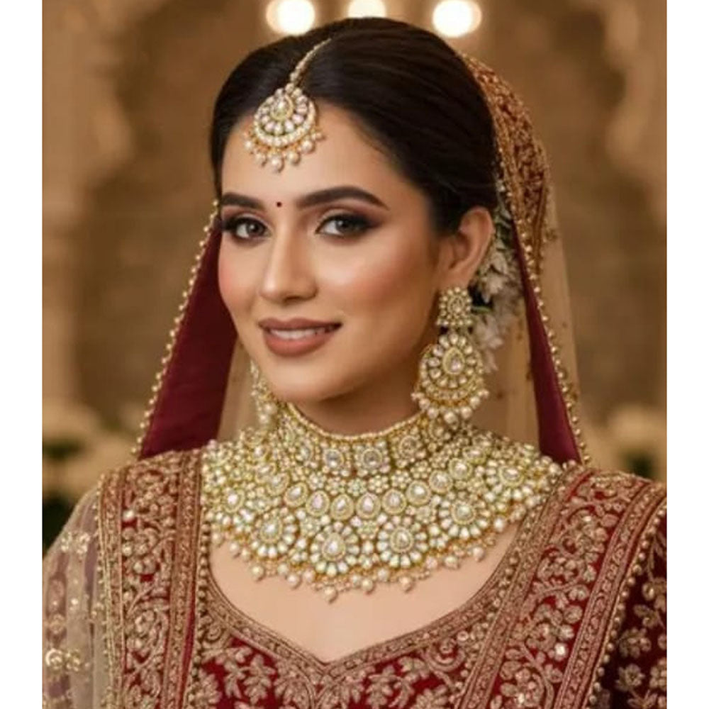 Neetu Art Kundan And Meenakari Beads Semi-Bridal Necklace Set