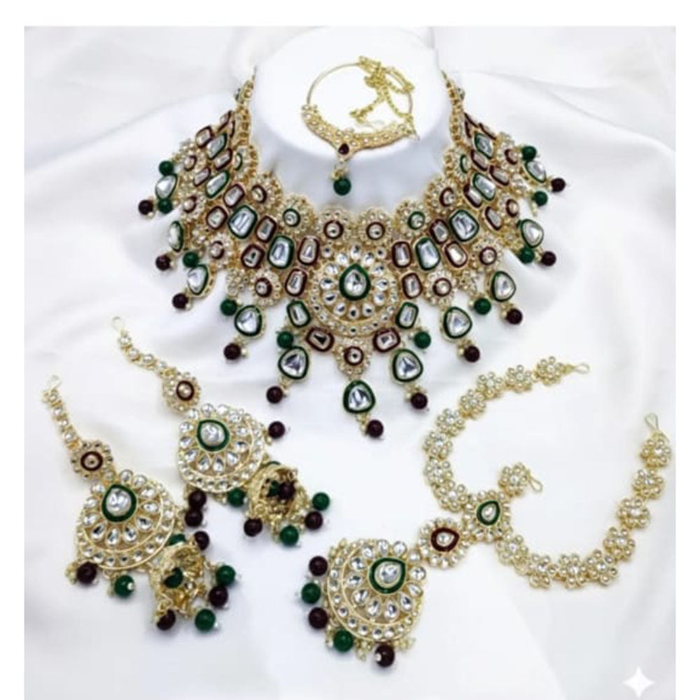 Neetu Art Kundan And Meenakari Beads Semi-Bridal Necklace Set