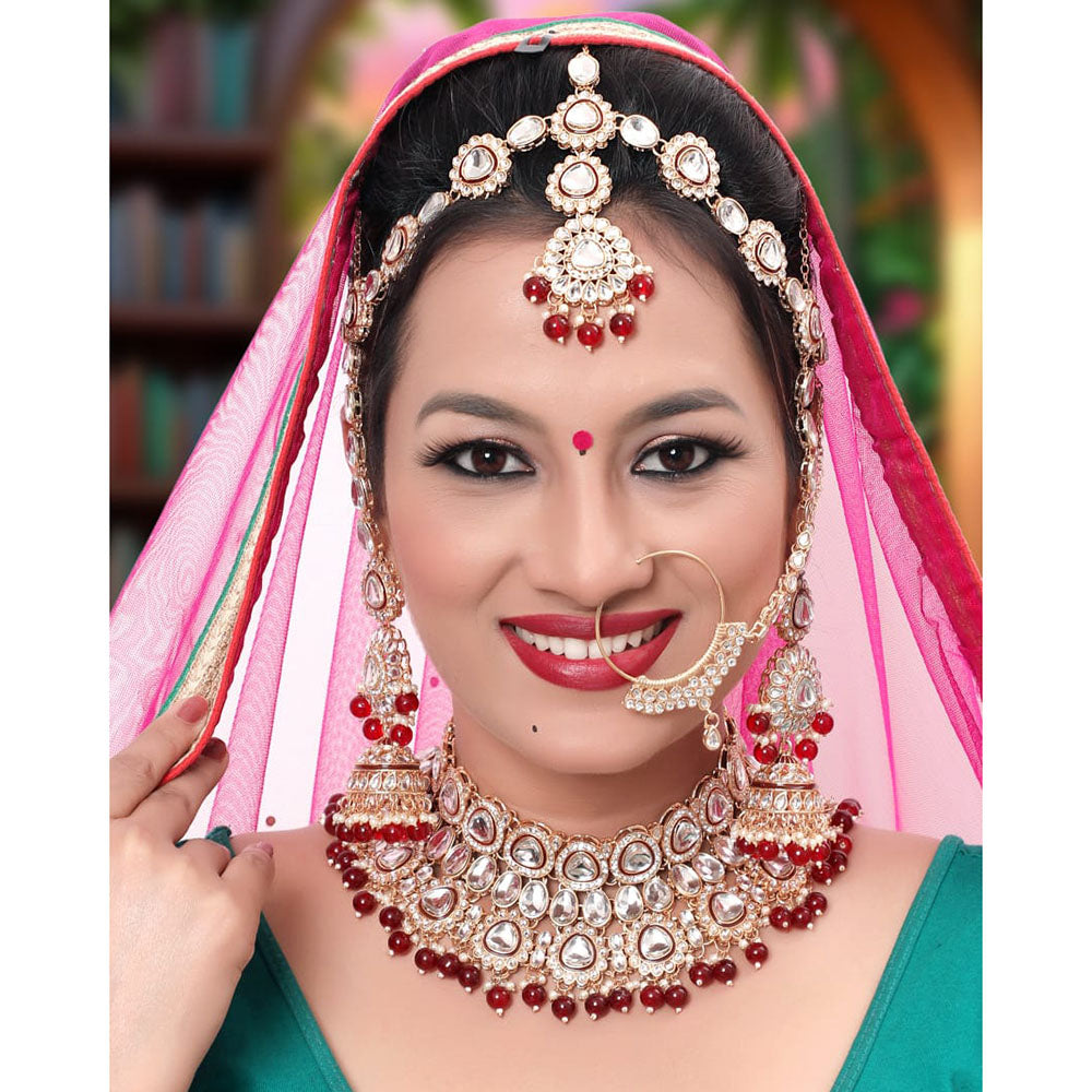 Neetu Art Premium Kundan Stone And Beaded Semi Bridal Necklace Set
