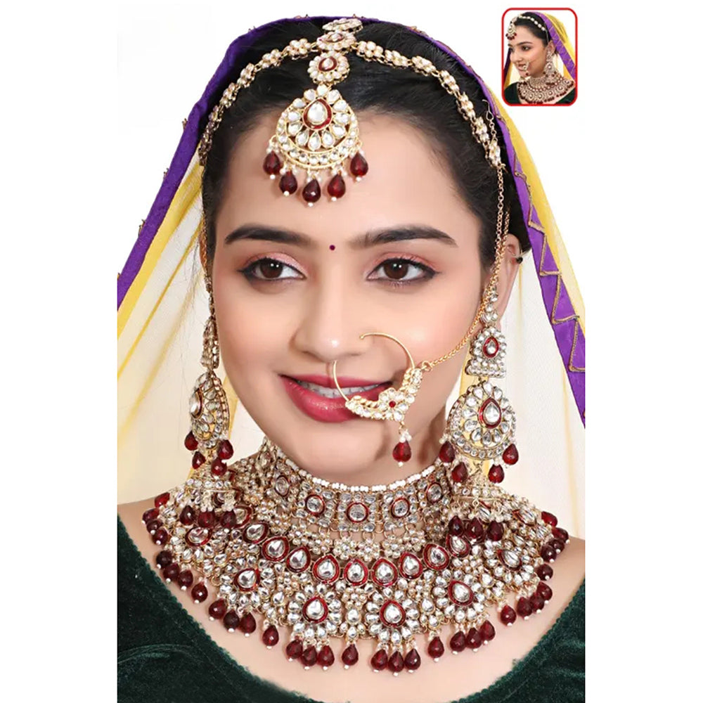 Neetu Art Premium Kundan Stone And Beaded Semi Bridal Meenakari Necklace Set