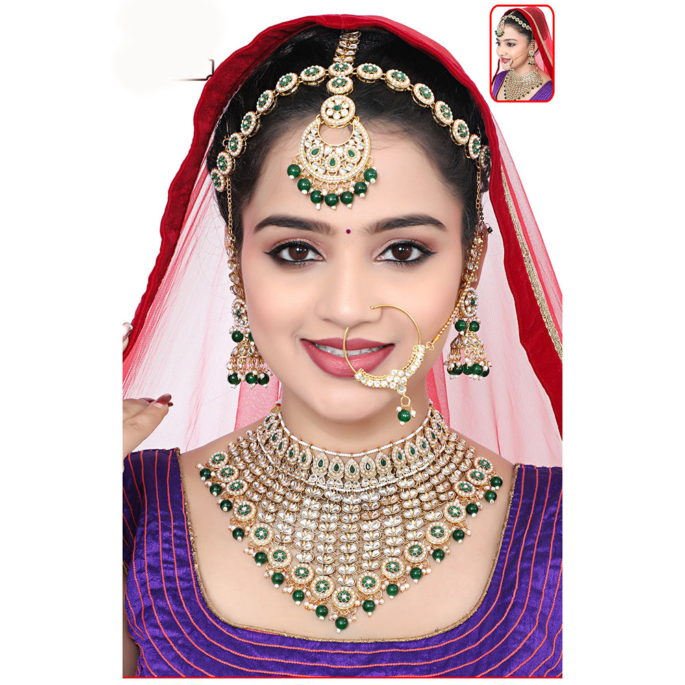 Neetu Art Premium Kundan Stone And Beaded Semi Bridal Necklace Set