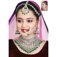Neetu Art Elegant Kundan Stone And Beads Semi Bridal Necklace Set