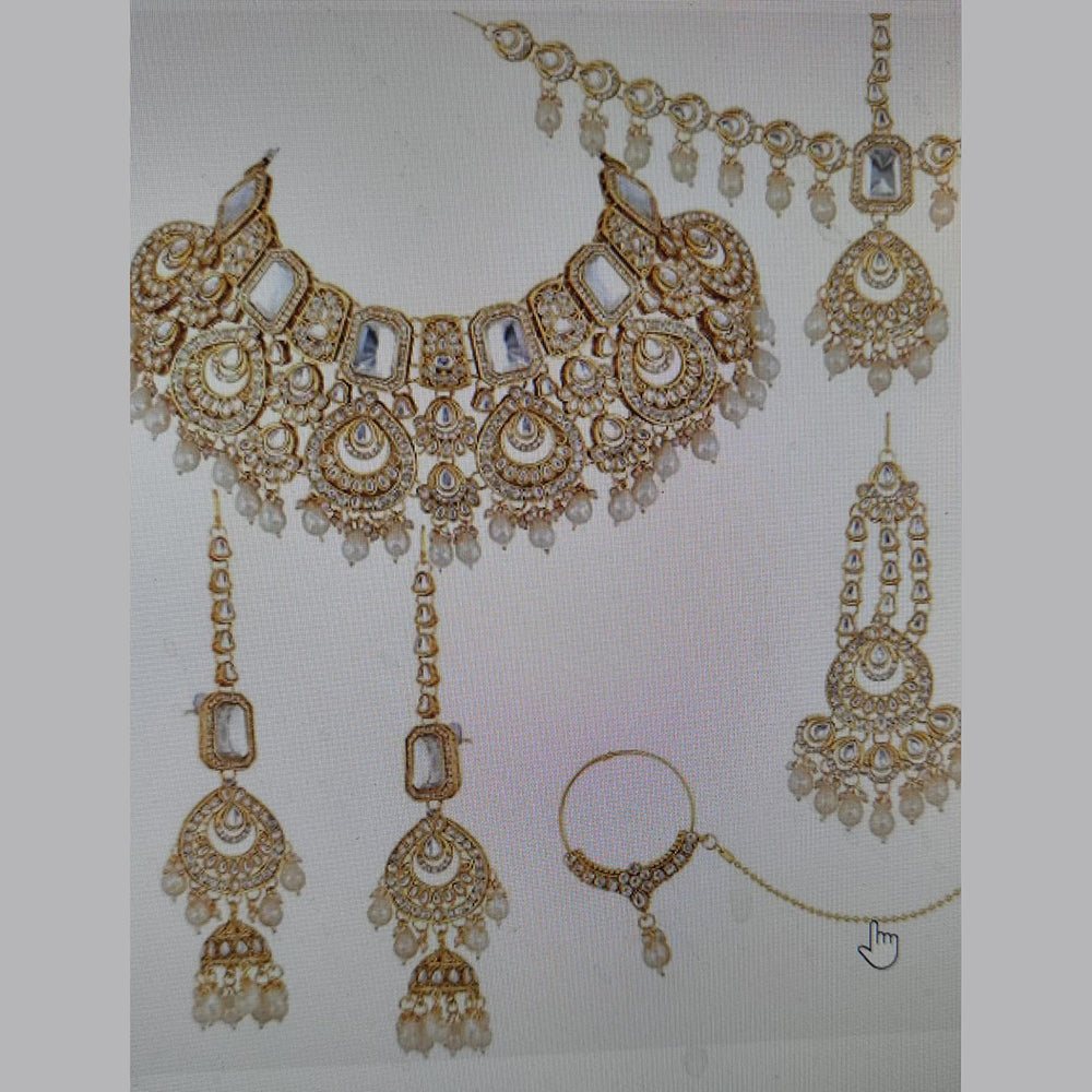 Neetu Art Elegant Kundan Stone And Beads Semi Bridal Necklace Set