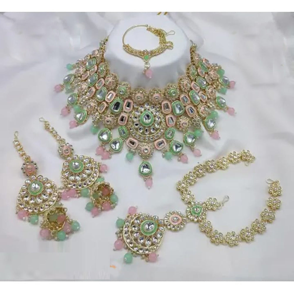 Neetu Art Premium Kundan Stone And Beaded Meenakari Semi Bridal Necklace Set