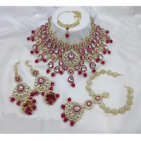 Neetu Art Premium Kundan Stone And Beaded Meenakari Semi Bridal Necklace Set