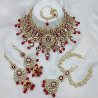 Neetu Art Premium Kundan Stone And Beaded Meenakari Semi Bridal Necklace Set