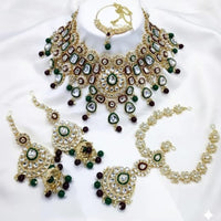 Neetu Art Premium Kundan Stone And Beaded Meenakari Semi Bridal Necklace Set