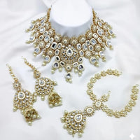 Neetu Art Premium Kundan Stone And Beaded Meenakari Semi Bridal Necklace Set