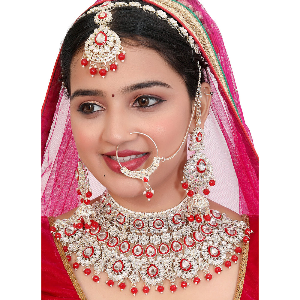Neetu Art Premium Kundan Stone And Beaded Meenakari Semi Bridal Necklace Set