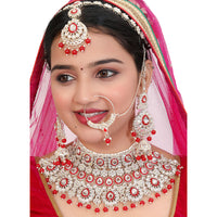 Neetu Art Premium Kundan Stone And Beaded Meenakari Semi Bridal Necklace Set