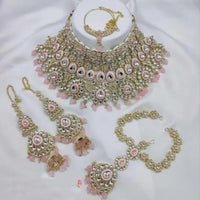 Neetu Art Elegant Kundan Stone And Beads Semi Bridal Necklace Set