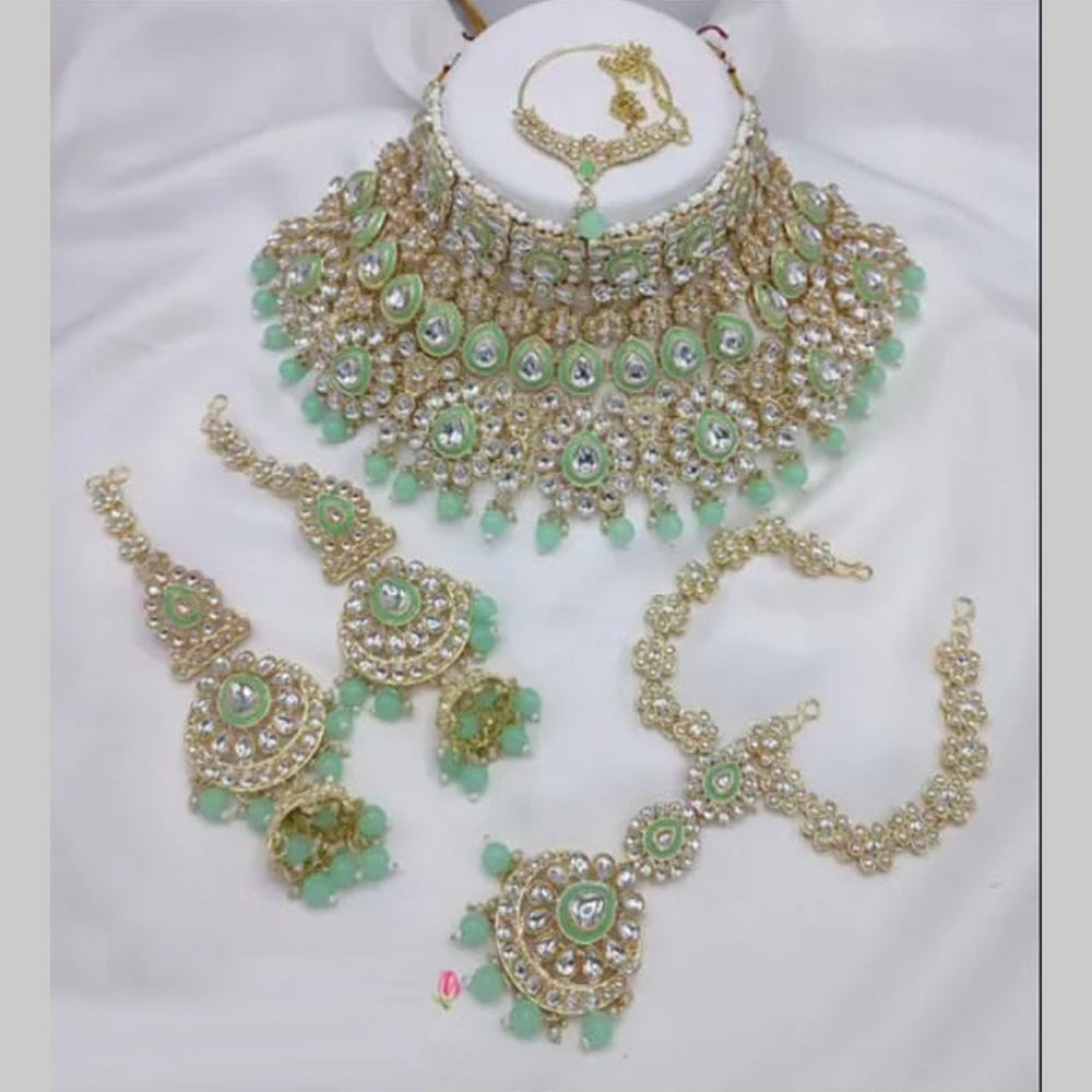 Neetu Art Elegant Kundan Stone And Beads Semi Bridal Necklace Set