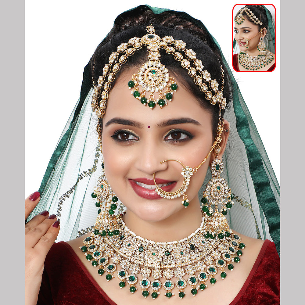 Neetu Art Elegant Kundan Stone And Beads Semi Bridal Necklace Set