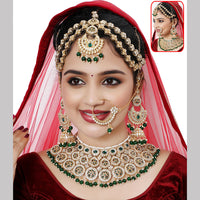 Neetu Art Elegant Kundan Stone And Beads Semi Bridal Necklace Set