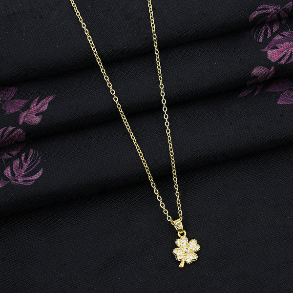 Mahavir Gold Plated Spinning Diamond Four Heart Leaf Clover Pendant Necklace