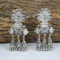 Bevy Pearls Vintage Oxidised Finish Pearl Jhumkis Earrings 