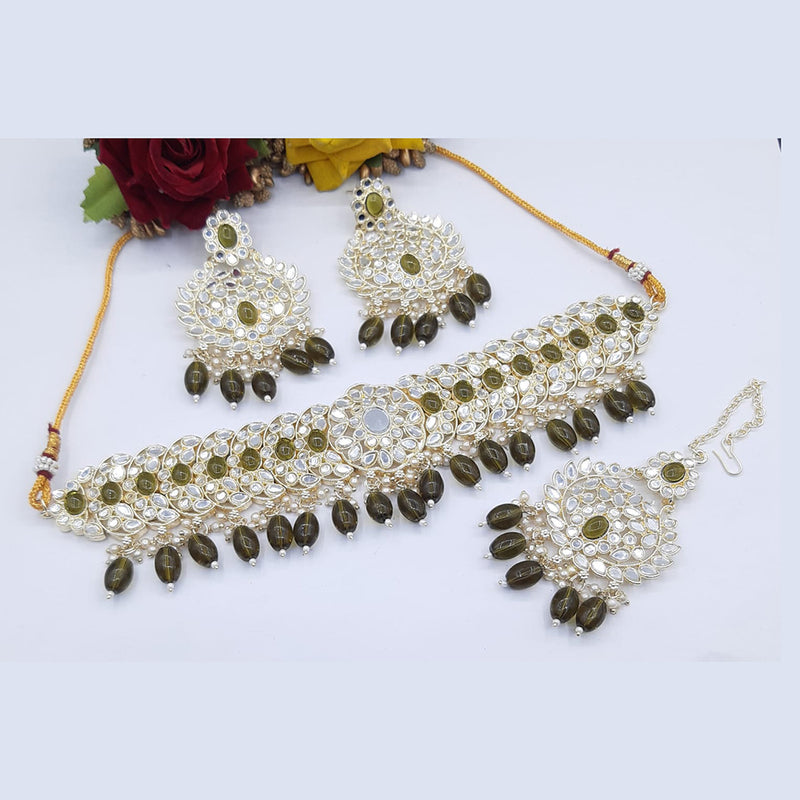 Manisha Jewellery Gold Plated Kundan & Beads Choker Necklace Set