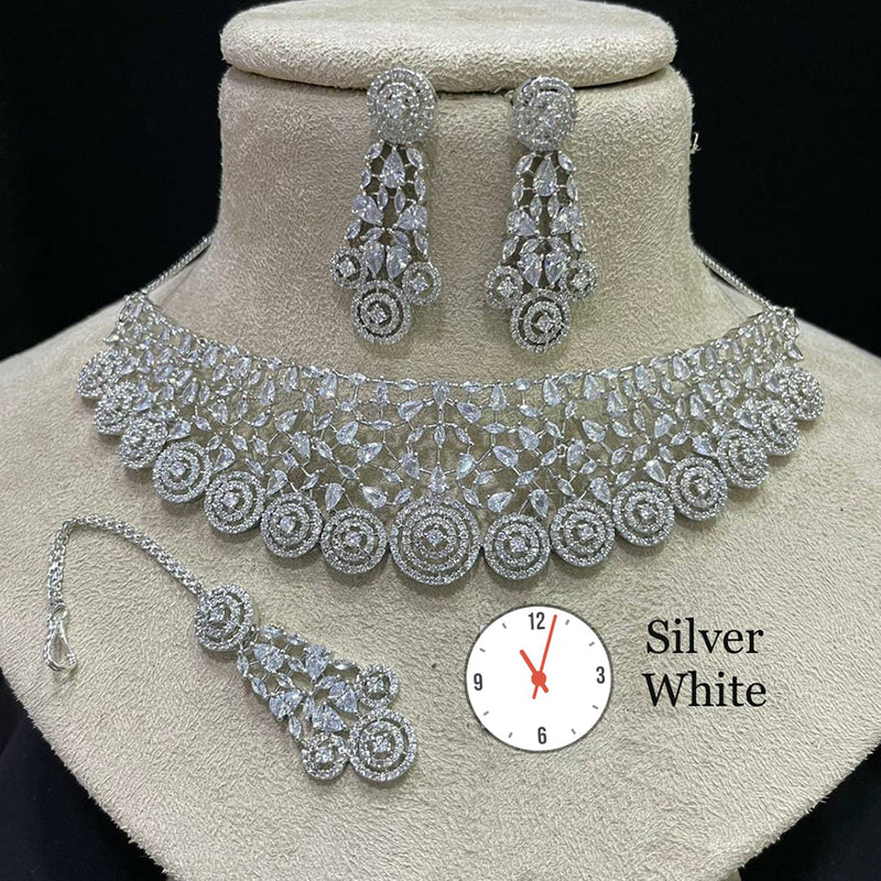 Manisha Jewellery Silver Plated AD Stone Necklace Set