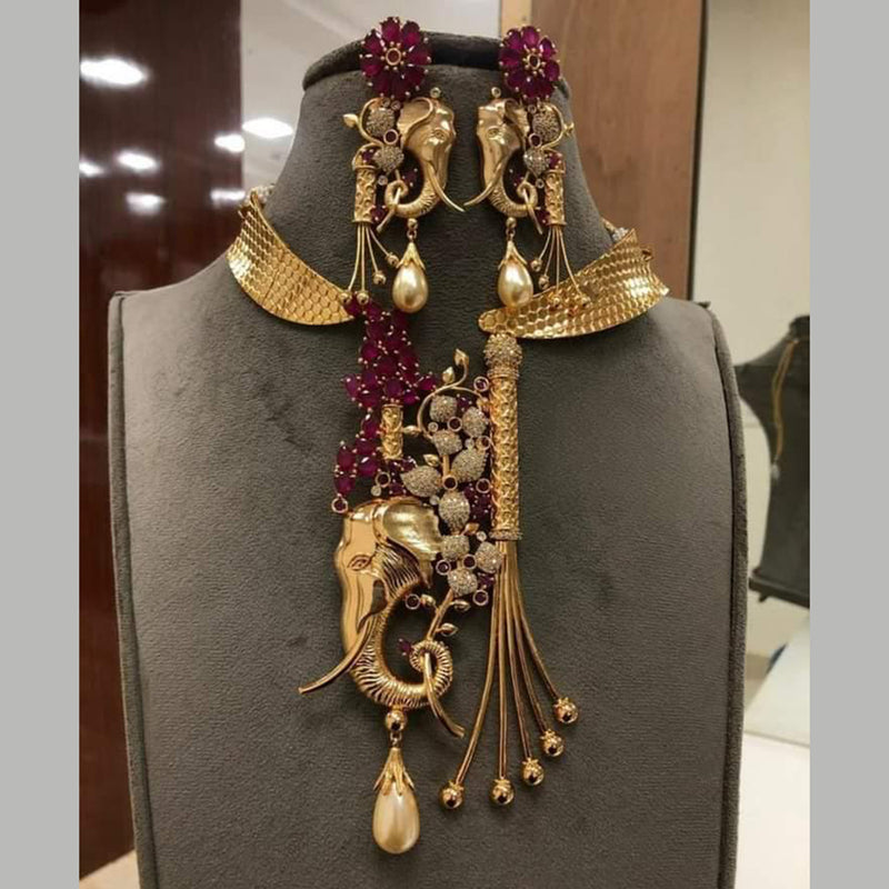 Manisha Jewellery Gold Plated AD Stone Elephant Necklace Set