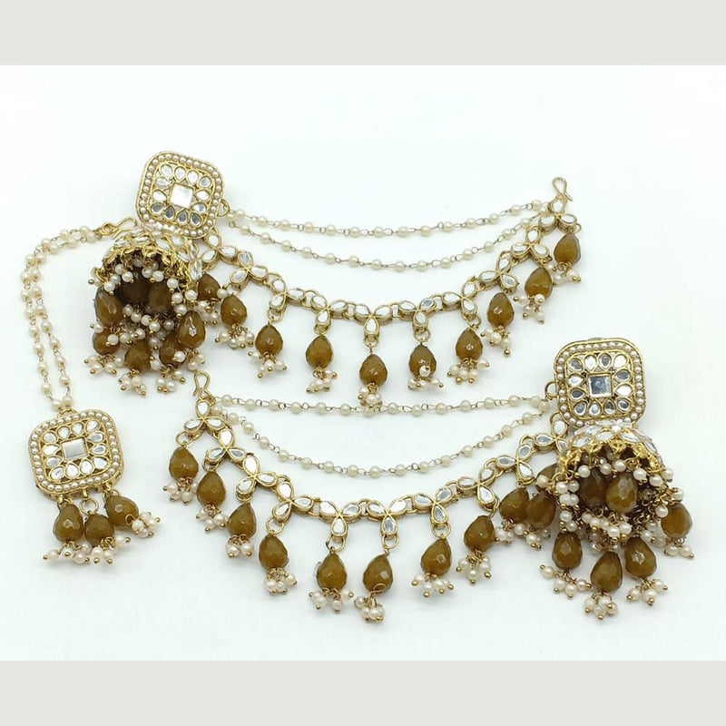 Manisha Jewellery Gold Plated Mirror Kanchain Earrings With Mangtikka
