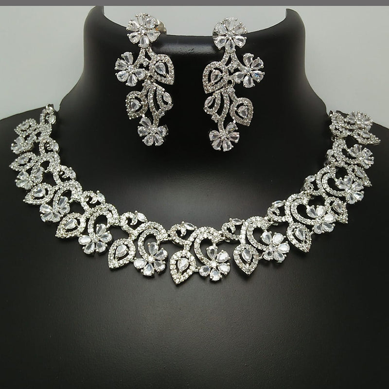 Manisha Jewellery Silver Plated AD Stone Necklace Set