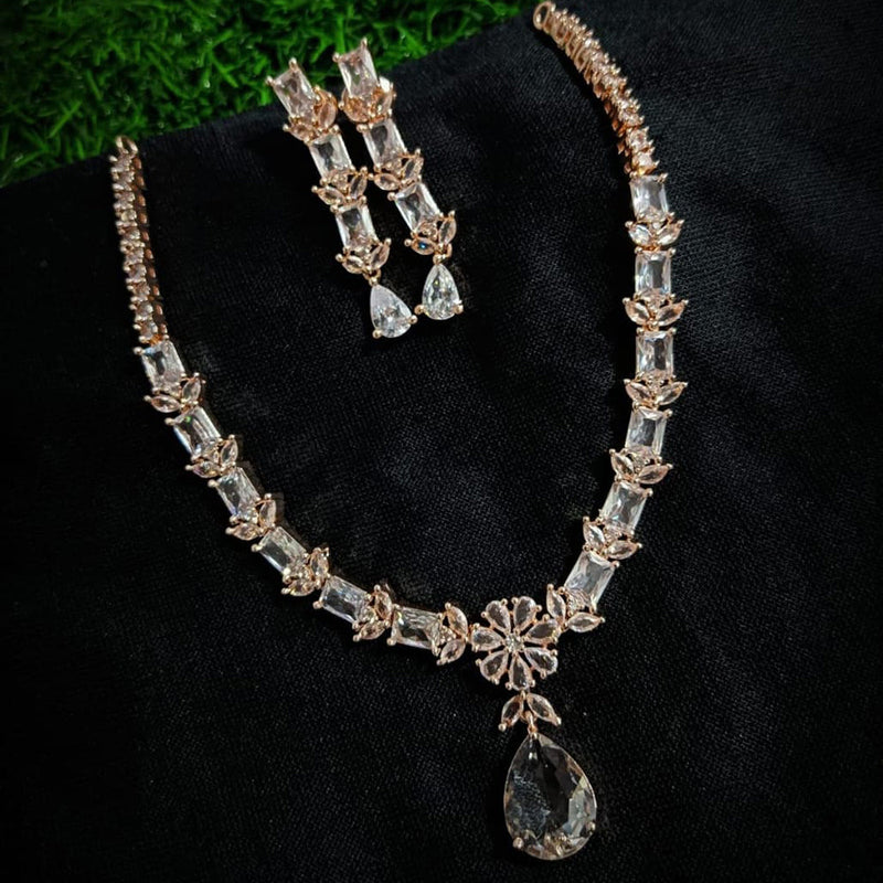 Manisha Jewellery Rose Gold Plated AD Necklace Set